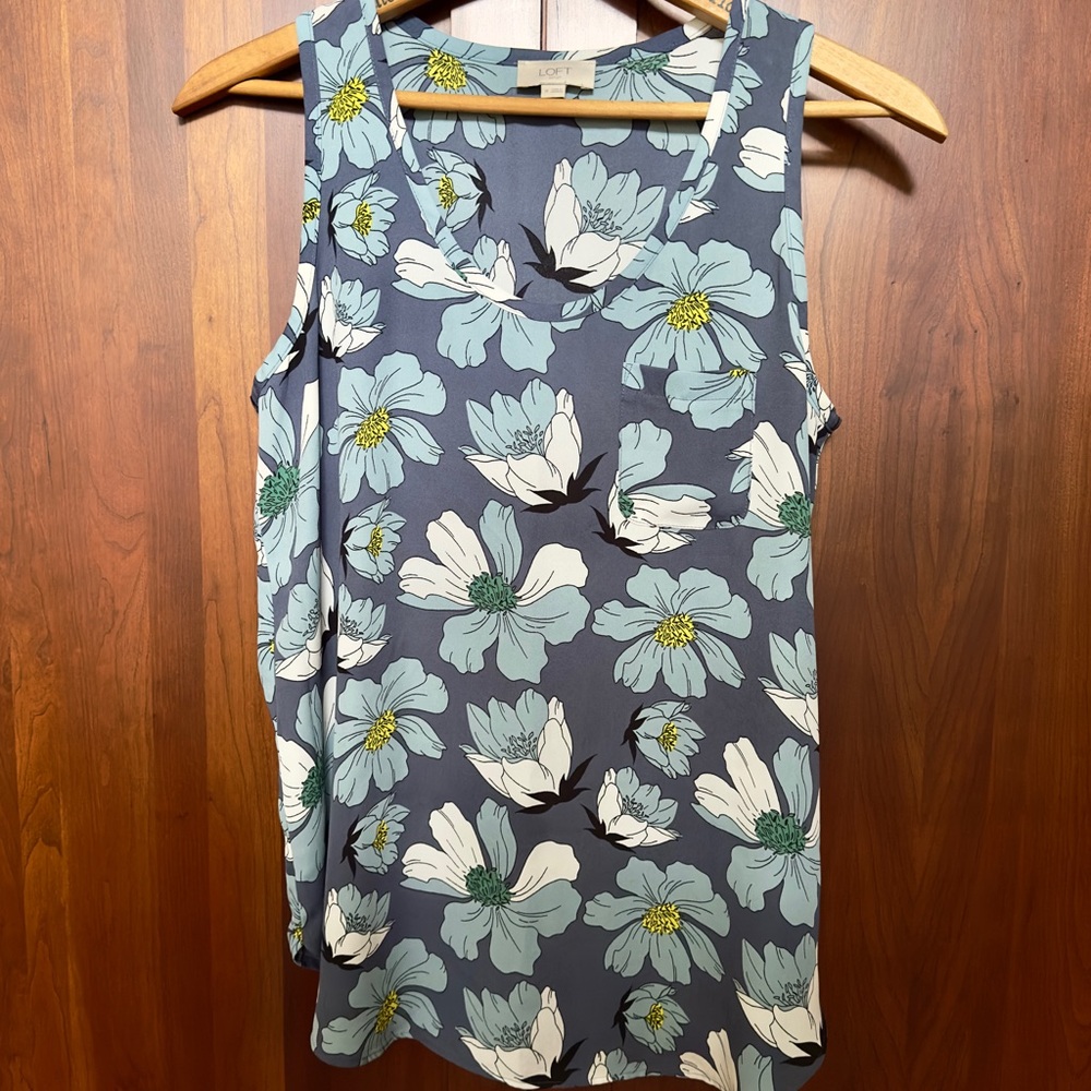 LOFT Floral Tank Top - Blue and White